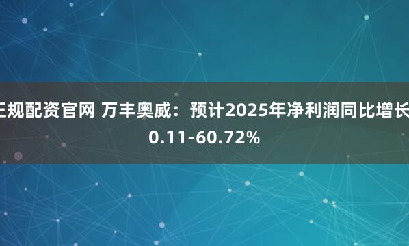 正规配资官网 万丰奥威：预计2025年净利润同比增长30.11-60.72%